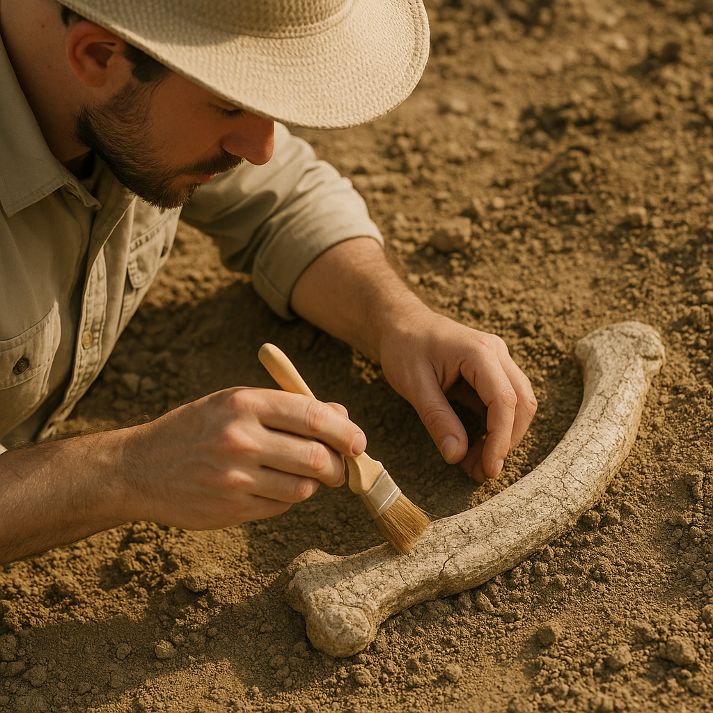 Archeologist using a brush to clean up dirt. Generated by ChatGPT